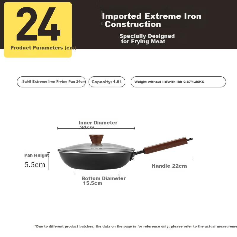 COOKER KING Non-Stick Frying Pan without Chemical Coating for Home Use, Pancakes, Steak, Induction Cooker, Small Iron Wok, Cast Iron Skillet, 24cm