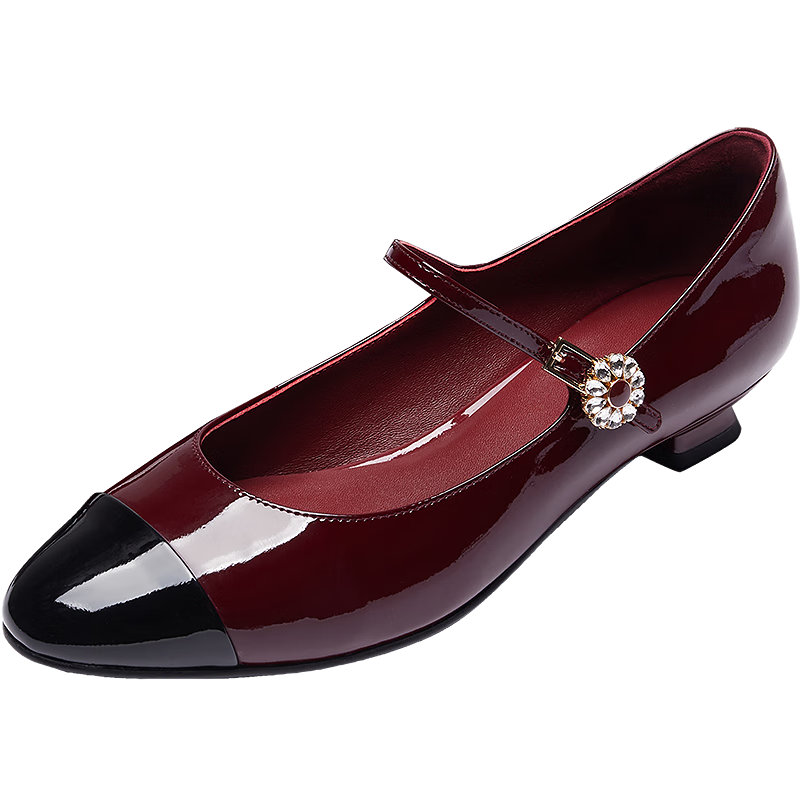 Laird Spring Summer Little Chanel Style Low Heel Elegant Mary Jane Shoes Women 6T23001 Ancora Red + Black BOP38