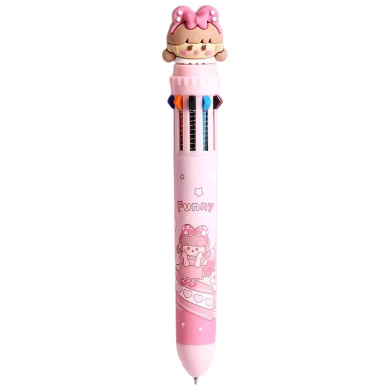 TRUECOLOR 10-Color Powder Girl Ballpoint Pen Cartoon Cute Creative Color Pen Press-Type Multicolor Multifunctional Pen Multi-Color All-in-One Student Marker Note-Taking 1101D
