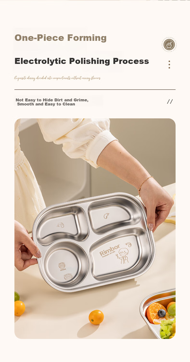 Guangyi 316 Stainless Steel Children's Divided Plate, Baby Home Use Four-Compartment Plate for Girls, Kindergarten Tableware GY1376 9