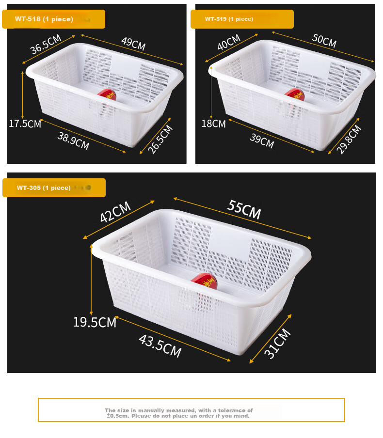 Temeiju Storage Basket, Vegetable Washing Basket, Draining Basket, Plastic Transfer Basket, Large Square Sieve, Fruit And Vegetable Basket, Rectangular Colander 1