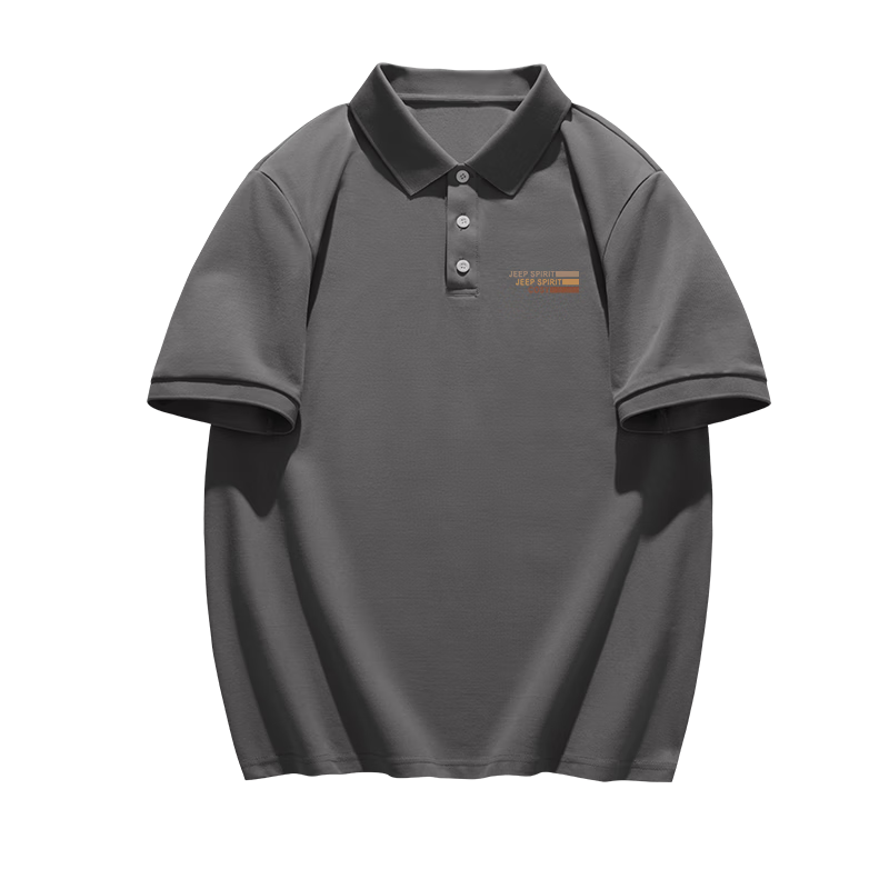 JEEP SPIRIT Men's Polo Shirt Summer Casual Business Quick-Dry Breathable Short Sleeve T-Shirt Dark Gray 2XL