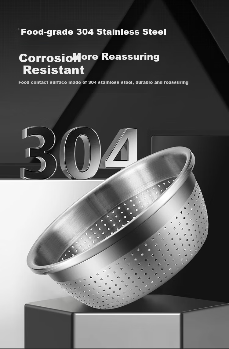 MAXCOOK Rice Strainer Colander 304 Stainless Steel, Thickened And Enlarged Draining Basin for Rice Washing, Vegetable Cleaning And Fruit Washing, 26cm MCWA859 2