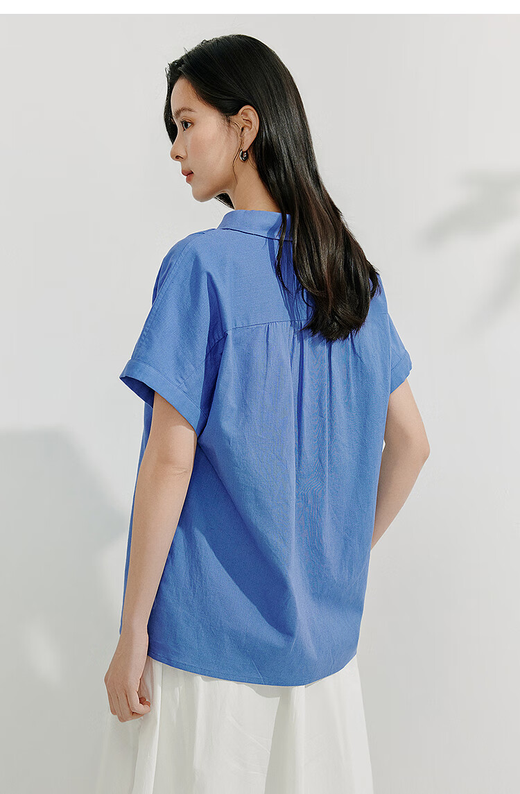 INMAN Linen Simple Commuter Shirt, Summer Women's Wear, Versatile French Style Loose Slimming Short-Sleeve Blouse, Pearl White, S 15