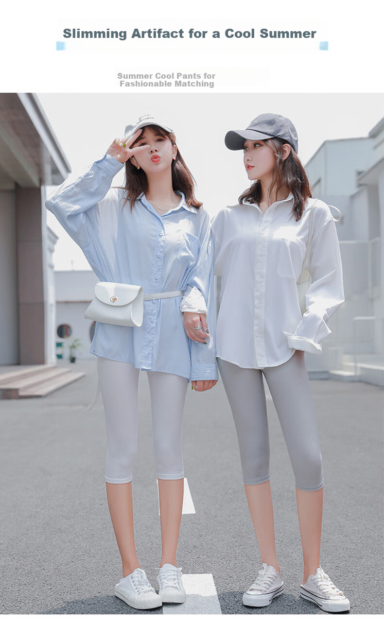 LangSha Ice Silk Leggings for Women, Summer Thin Seven-Point Pants, Elastic Slimming Magic Pants, Black Tight-Fitting Skinny Pants for Outer Wear 2