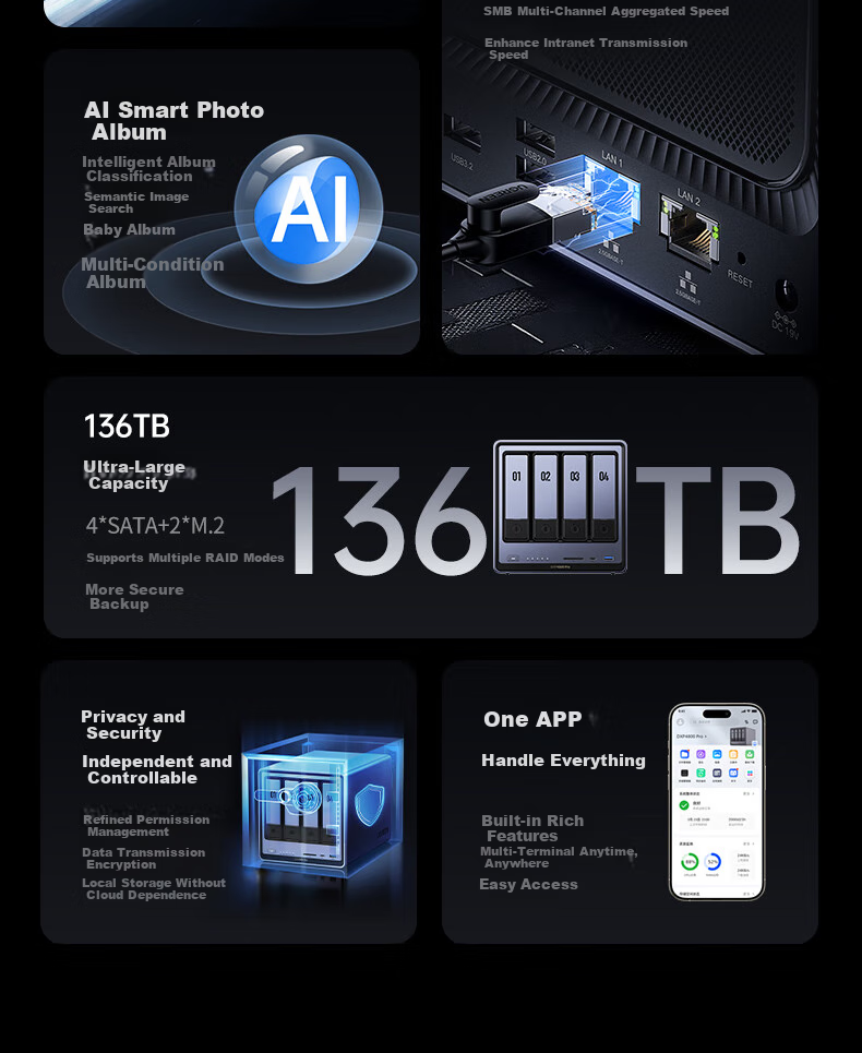 UGREEN Private Cloud DXP4800S 8GB Version Four-Bay NAS Network Storage Personal Cloud Hard Drive AI Home Server, Compatible with Mobile Phones And Tablets, Suitable for IPhone 17 4