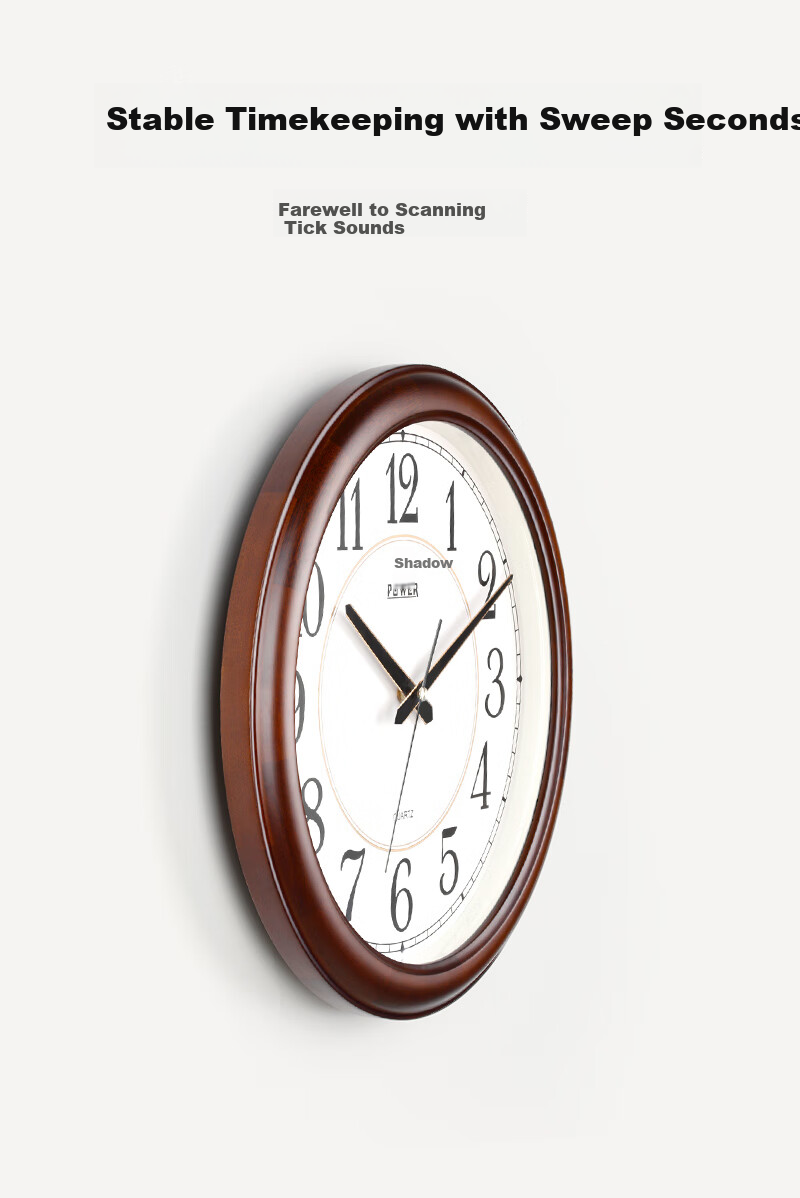 POWER Chinese Solid Wood Wall Clock for Living Room, Simple Wall-Mounted Creative Quartz Clock, 40cm BW13029C 2