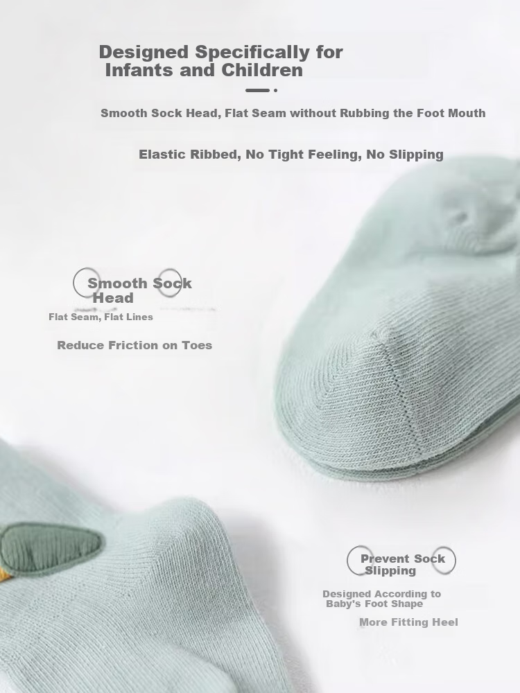 9I9 Baby Socks for Spring And Autumn, Newborn Infant Socks, Floor Socks, Combed Cotton, Loose Top, 5 Pairs, High Elasticity, 0-1 Year Old 6