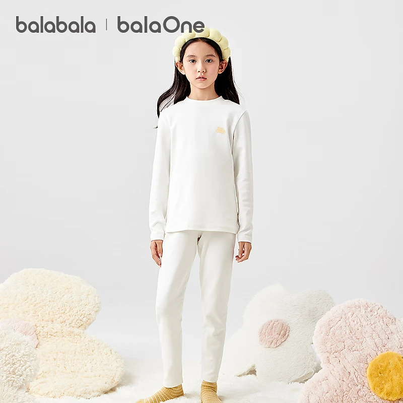 BALABALA Girls' Underwear Set Children's Two-Piece 2025 Autumn Winter Fleece Cotton Cute Long Johns and Top