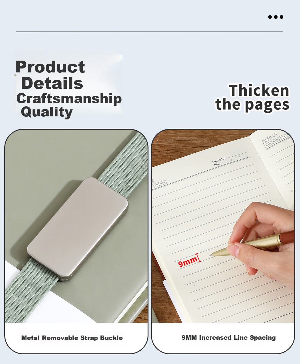 Zuodi A5 Notebook with Page Numbers, Binding Strap, High-Quality Thick Notebook, Large Line Spacing Notebook, Stationery, Diary, Customizable 8