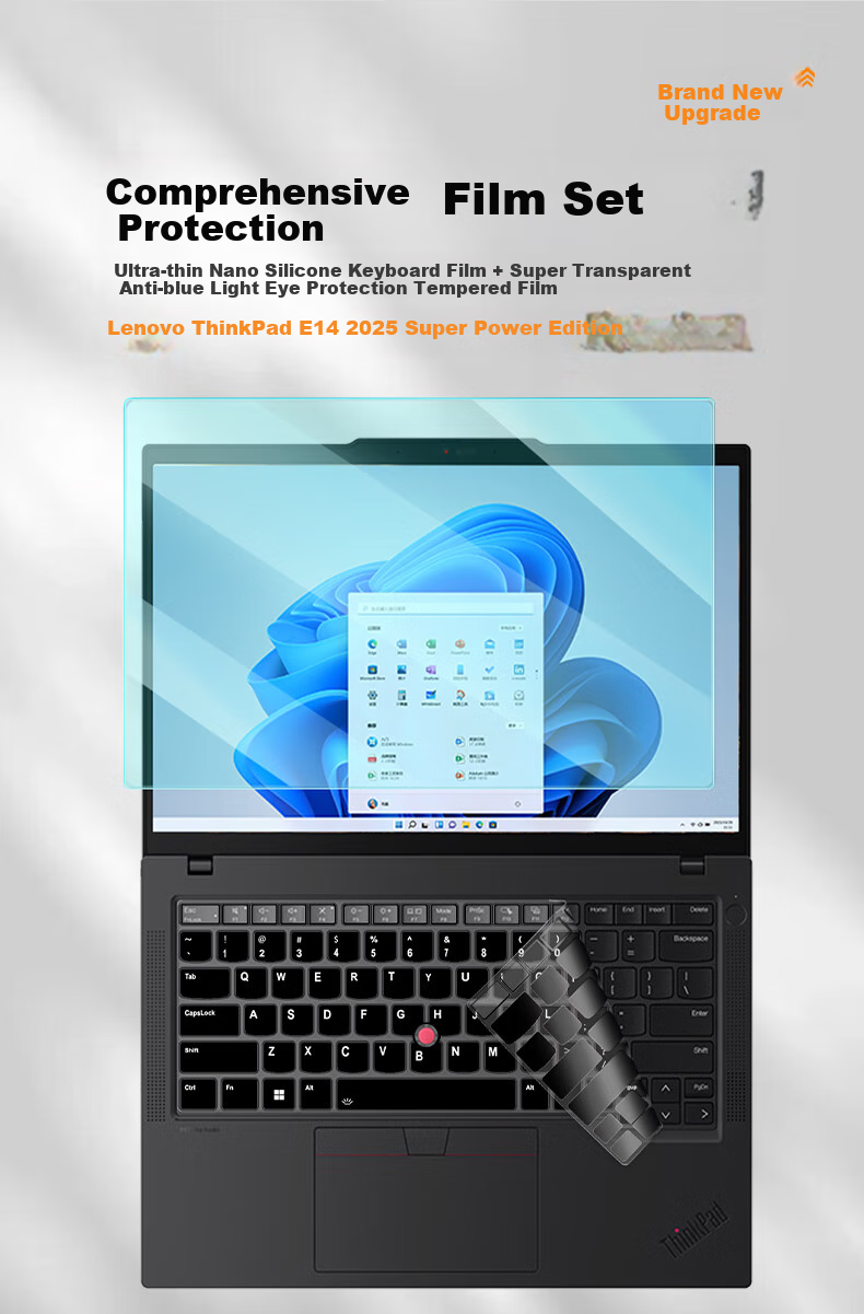 Jiasu Lenovo ThinkPad E14 2025 Black Keyboard Cover, Ultra Edition 14-Inch Lenovo Laptop Keyboard Protective Film, Black Waterproof And Dustproof Cover, Non-Fall 1