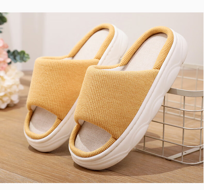 XGGC Linen Slippers for Men Summer Non-Slip Anti-Sweat Indoor Home Quiet All-Season Cotton Linen Slippers for Women Red Size 38-39 3