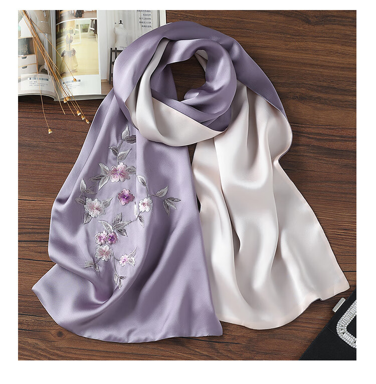 Shanghai Story Women's 100% Mulberry Silk Scarf Handcrafted Su Embroidery High-End Gift Box Mother's Day Birthday Gift for Mom 17