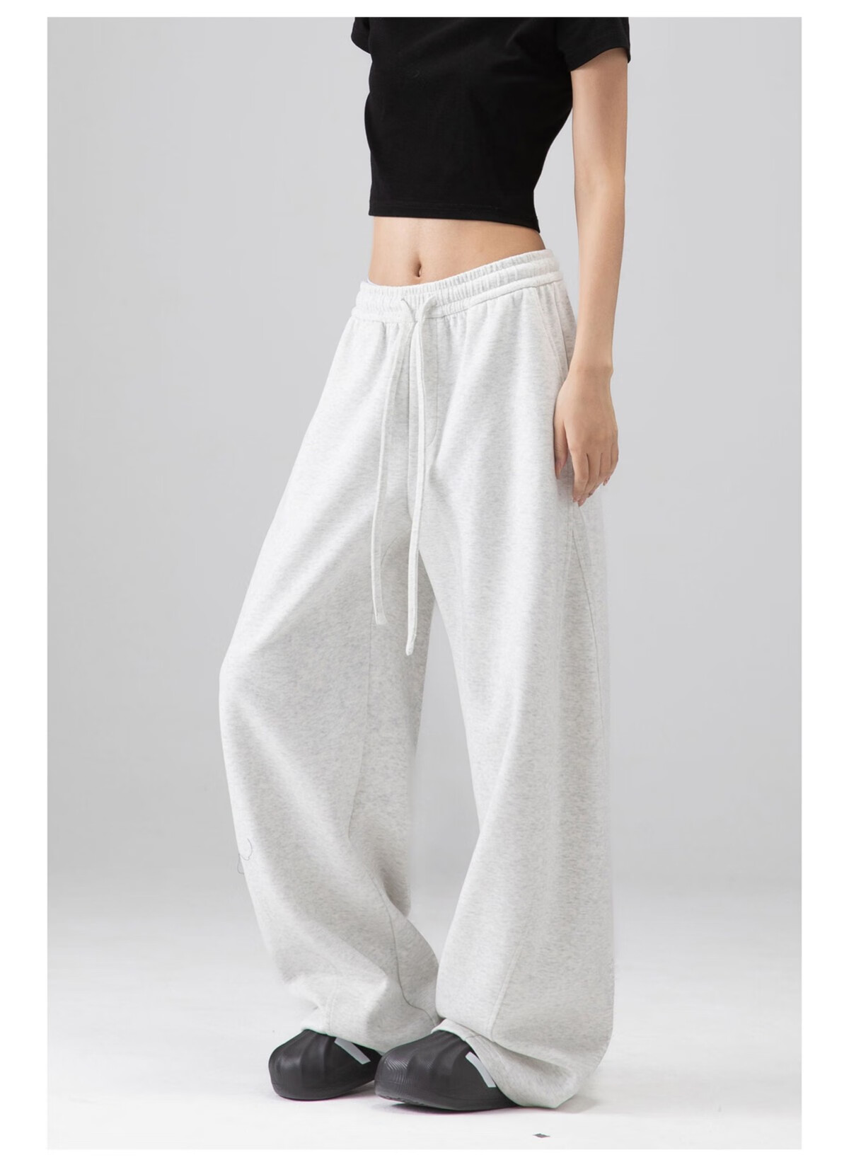 ICH MODE Women's American Style Sweatpants Sports Pants Spring Autumn New Loose Wide-Leg Casual Pants Curved Cut Navy Blue L 7