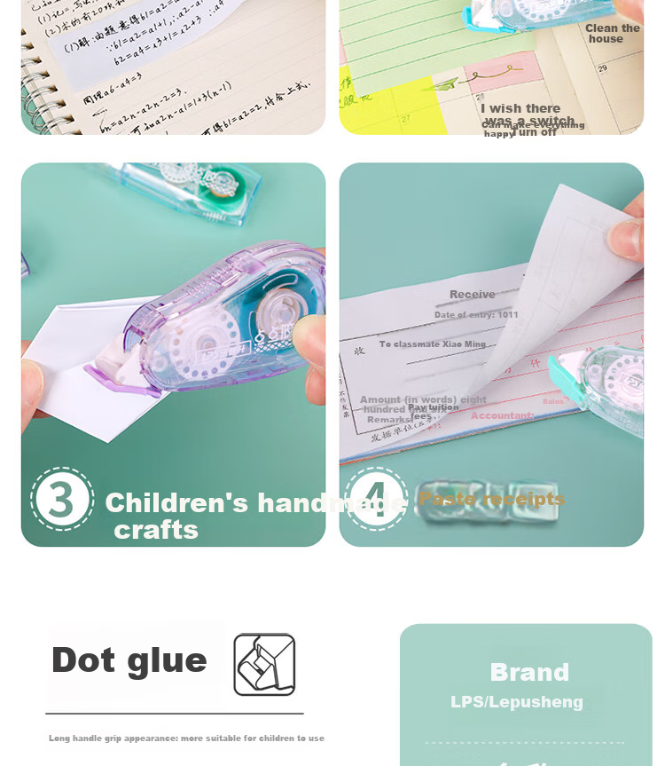 Lepusheng Dot Glue, Point-Shaped Double-Sided Tape with Replaceable Core, Correction Tape-Style, Strong Adhesive High-Viscosity Tape for Students, Point-Shaped Glue for Journaling, 218 Blue 8