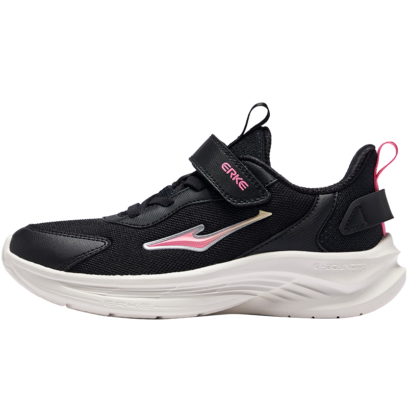 ERKE Kids Running Shoes Boys and Girls Children's Spring New Breathable Mesh Cushioning Sports Shoes Black/Explosion Pink Size 30