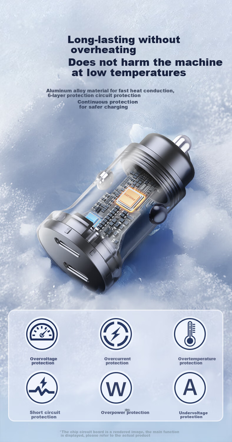 Philips Car Charger, 36W Cigarette Lighter Socket, Dual-Port Super Fast Charging, Car Charging Adapter, Compatible with Huawei And Apple 17/16 PD Fast Charging Plug, 4327 8