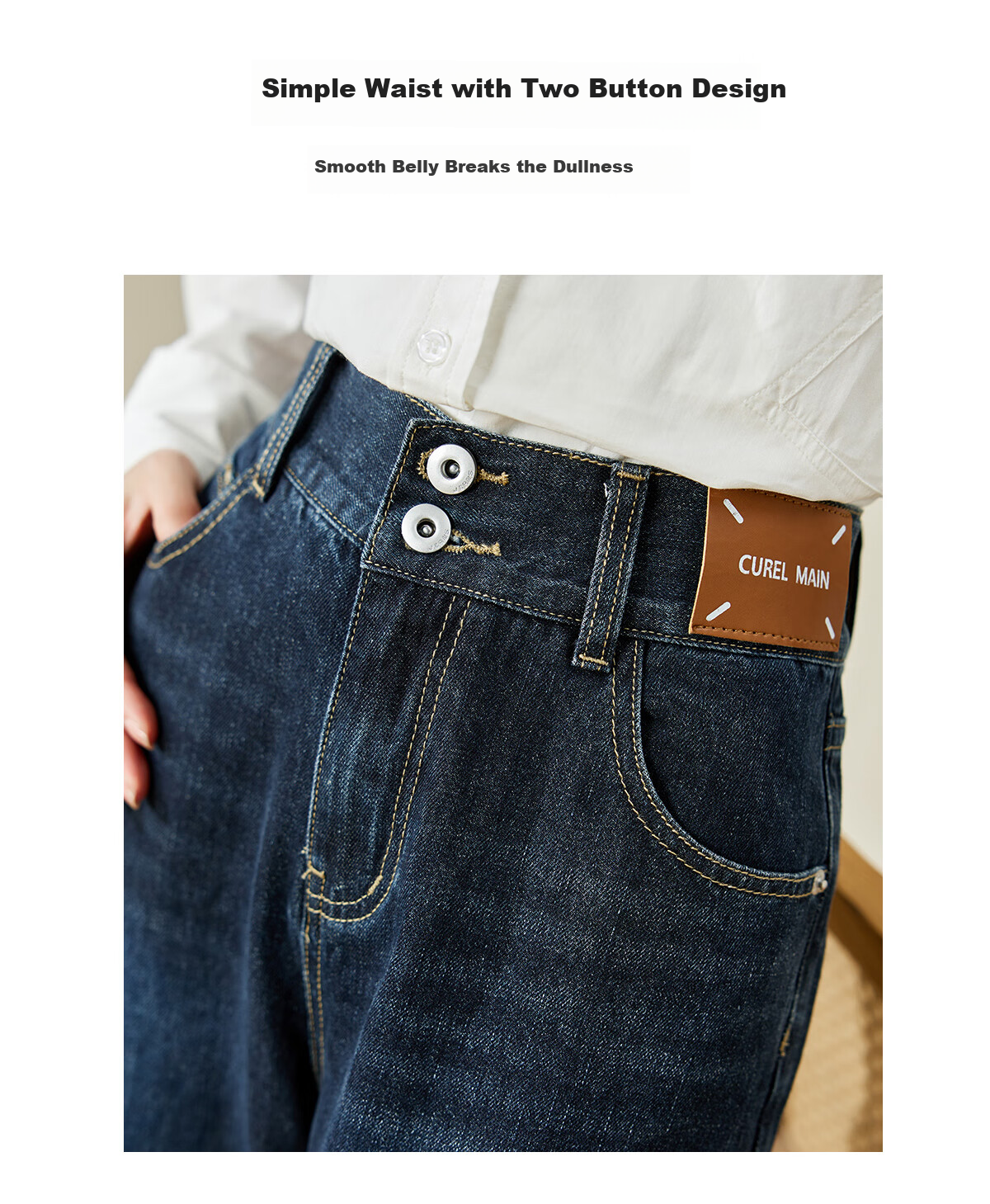 Chushen Women's High-Waisted Jeans, Two-Button Vintage Slim-Fit Straight-Leg Trousers, S143N1005 5