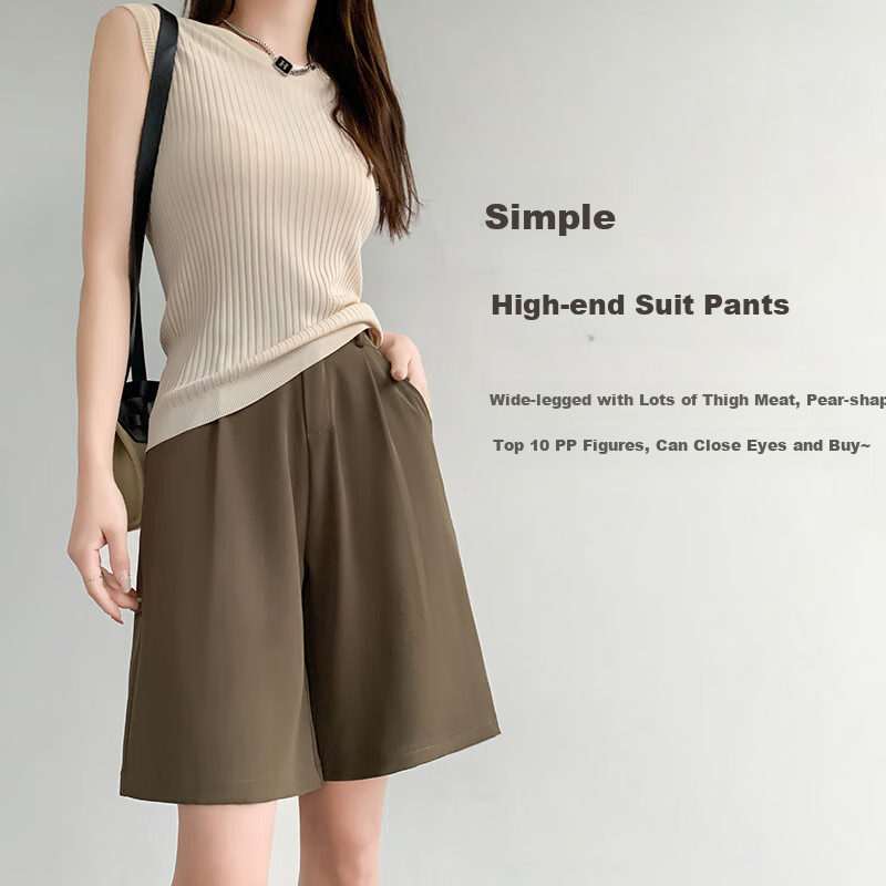 LangSha Women's Summer New 2025 Style High-End Casual A-Line Wide-Leg Shorts with High-Waist Design for Commuting