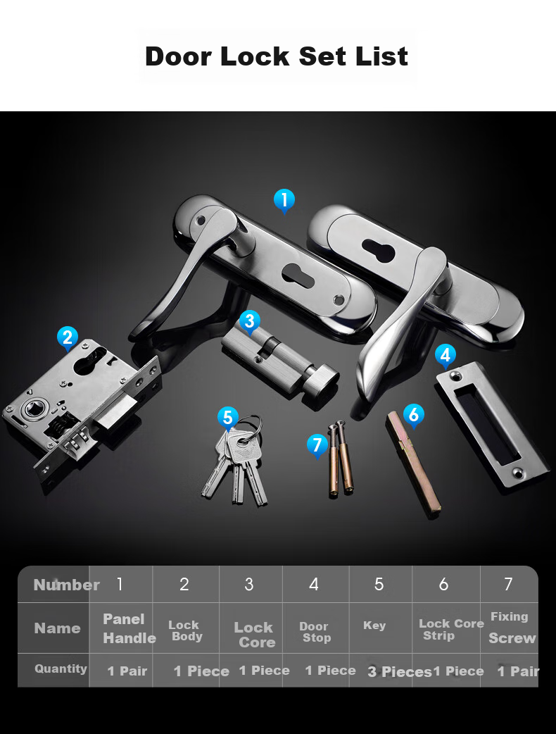 Fly.Globe Stainless Steel Door Lock, Interior Bedroom Door Lock, Anti-Theft Lock, Door Handle, AH66 16