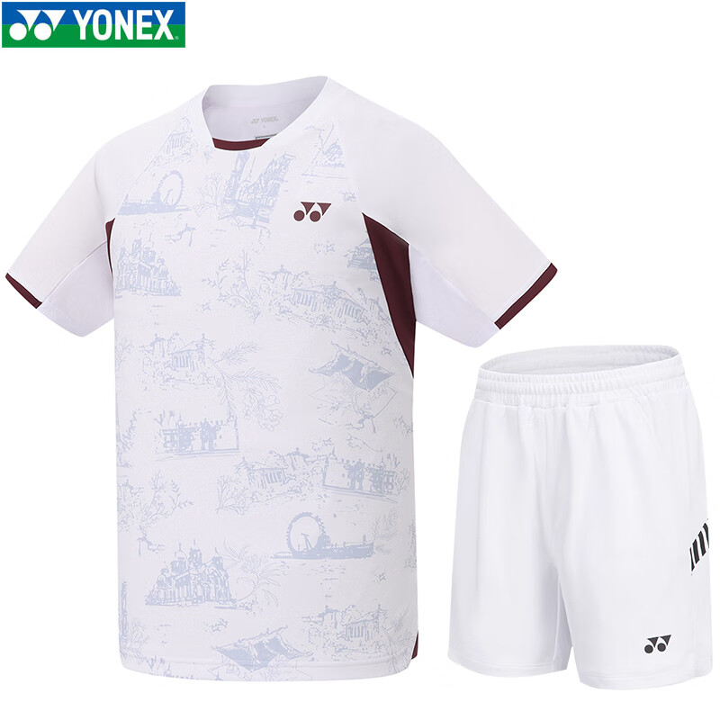 YONEX Badminton Sports T-Shirt Breathable Short Sleeve Set Men's Set - 1102925BCR - White L