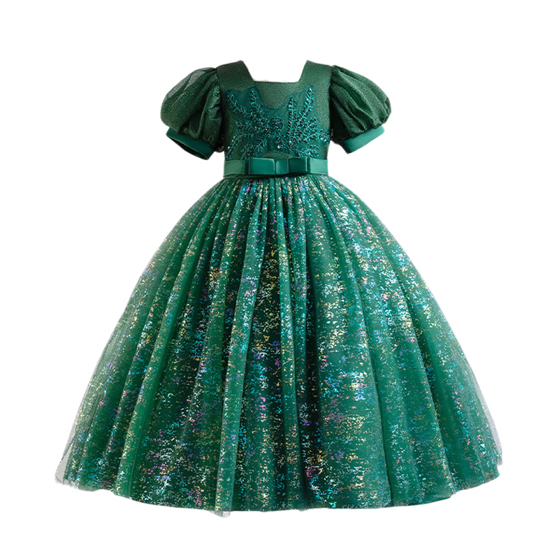 LUOBOBEIBEI 2026 Girls' Blue Long Dress, Children's Princess Dress for Wedding Hostage Performance, Green, Size 160