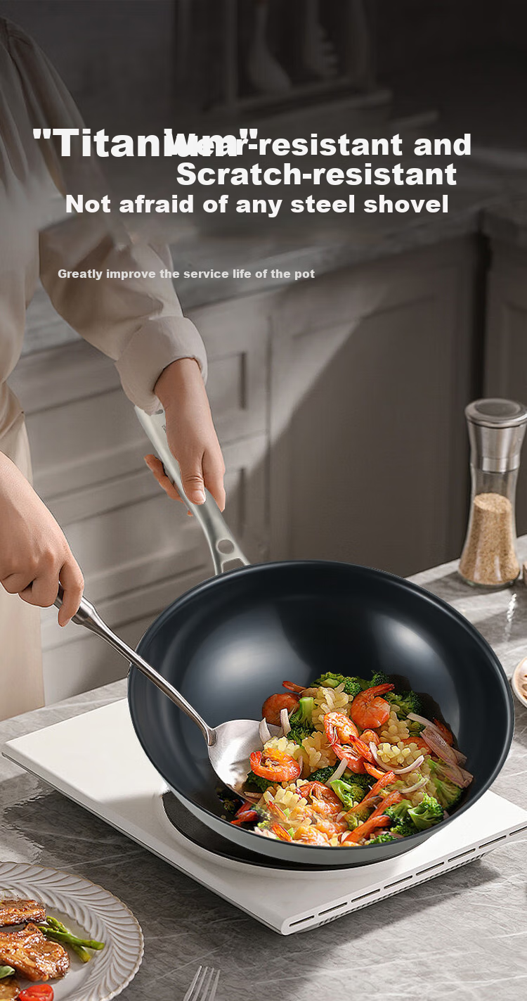 Amos Pure Titanium Wok with Lid, 32cm, Low Smoke, Healthy, 100% Pure Titanium Plate Material, Compatible with All Stoves, AS-CG308T 11