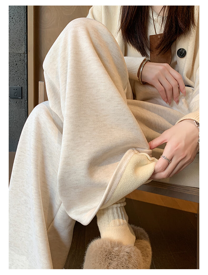 FitonTon Women's Lamb Fleece Lined Glutinous Rice Pants Winter 2025 New Thickened High Waist Draped Straight Wide Leg Slimming Trousers 5