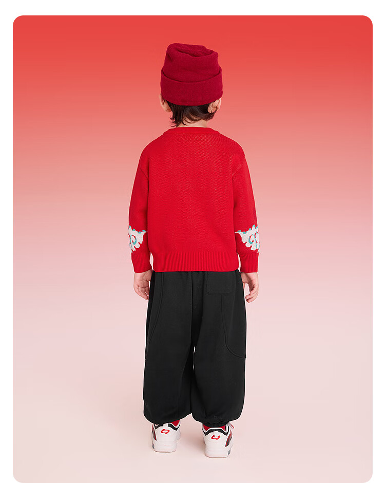 Balabala Kids Red Sweater Boys Girls Toddler Baby Autumn Winter New Year Knitwear Festive Outfit 3