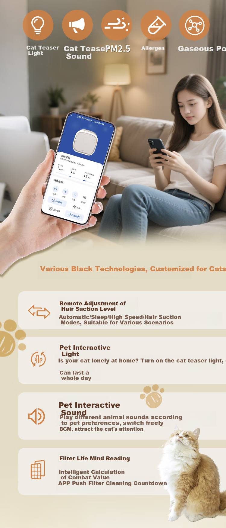 PHILIPS Pet Air Purifier for Home Use, Cat And Dog Hair Remover, Allergy Relief Device, Eliminates Bacteria, Odors, Smells, Pollen, Dust Mites AC3360, Gift for Pet Lovers 14
