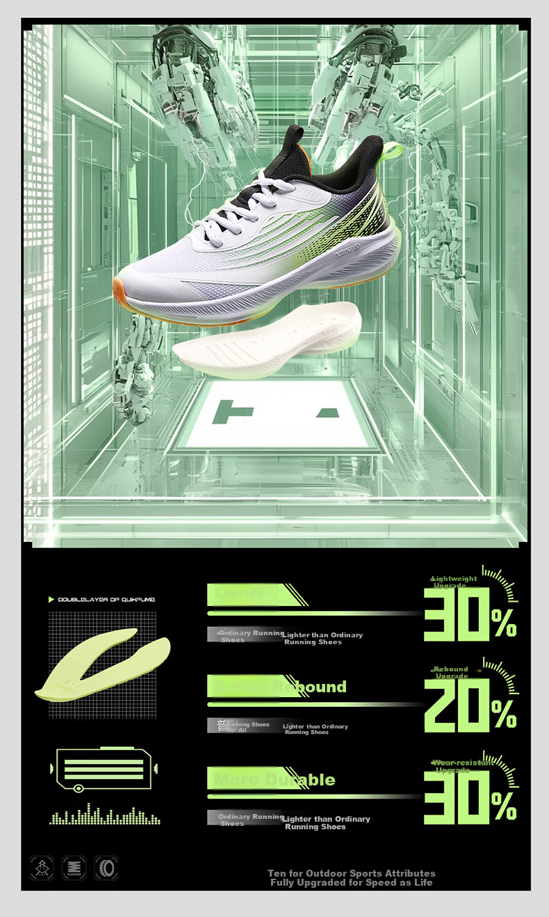361° Shansu 3.0 Children's Racing Running Shoes, Summer Youth Breathable Quick-Rebound Sports Exam Shoes, White, Size 37 5
