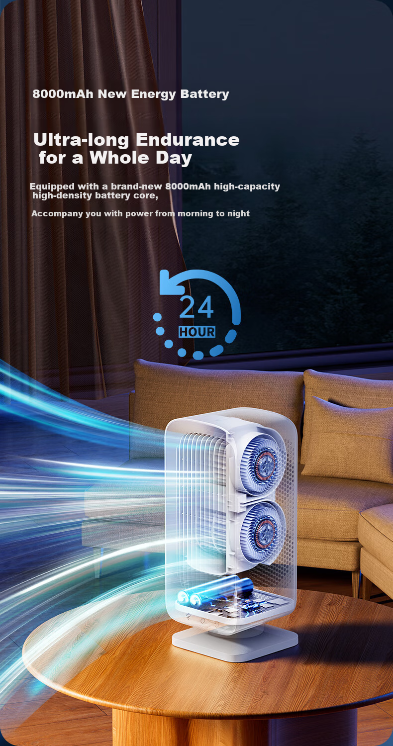 VENIDER [Quiet Desktop Fan] Tabletop Electric Fan Air Cooler Cooling Mini Fan Tower Fan Silent USB Fan Portable Rechargeable Oscillating Desk Fan for Office And Dormitory 8000mAh 12