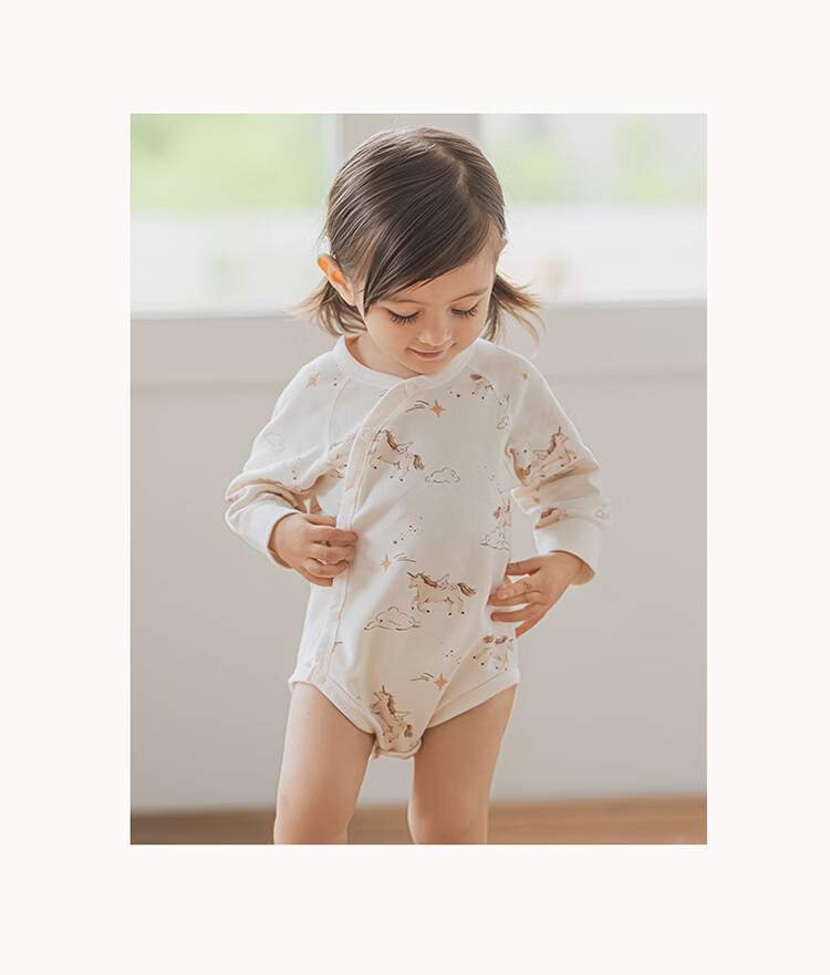 Guaiqi Bear Year of the Horse Baby Pure Cotton Romper Spring and Autumn Homewear Infant Long Sleeve Pajamas Triangle Bodysuit 5