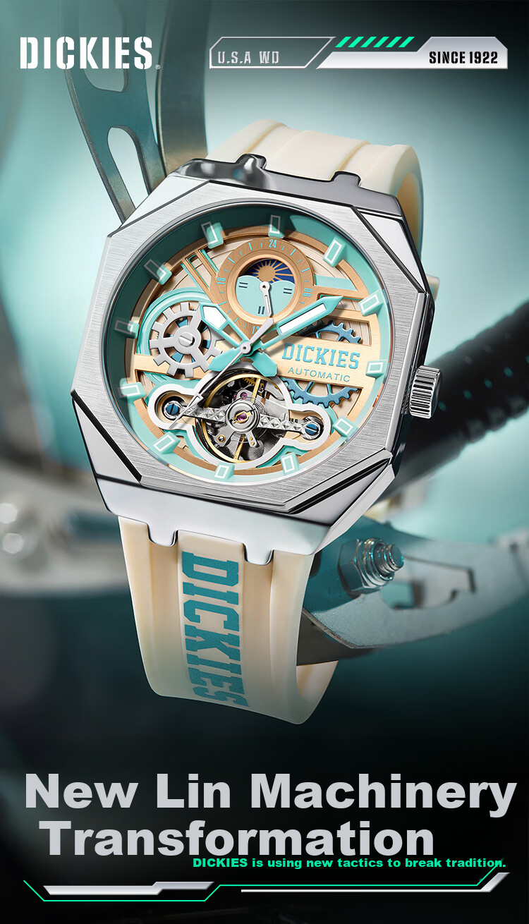 Dickies Mechanical Watch, Student Men's Fully Automatic Skeleton Watch, Mechanical Gift for Boyfriend, Valentine's Day Present Box, CL-485 Gree 1