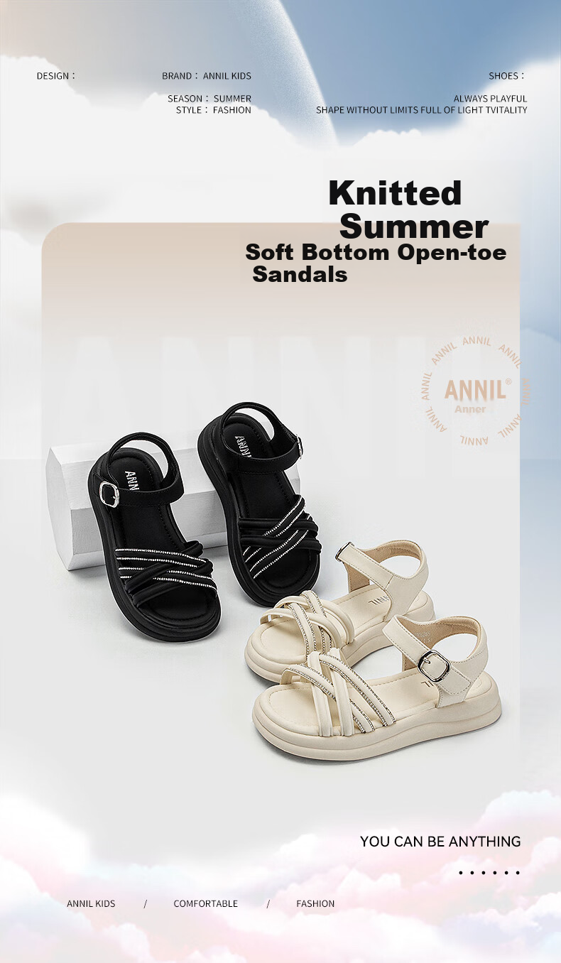ANNIL Children's Sandals for Girls, 2026 Summer New Style, Soft-Soled Student Open-Toe Breathable Flat Fashion Princess Shoes 6275 1