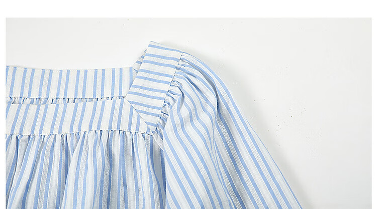 Dme [Oxygen Pure Cotton] Fresh Spring And Autumn Square Collar Striped Shirt, Retro Lantern Sleeves, Slimming Blouse, Women's Top 9