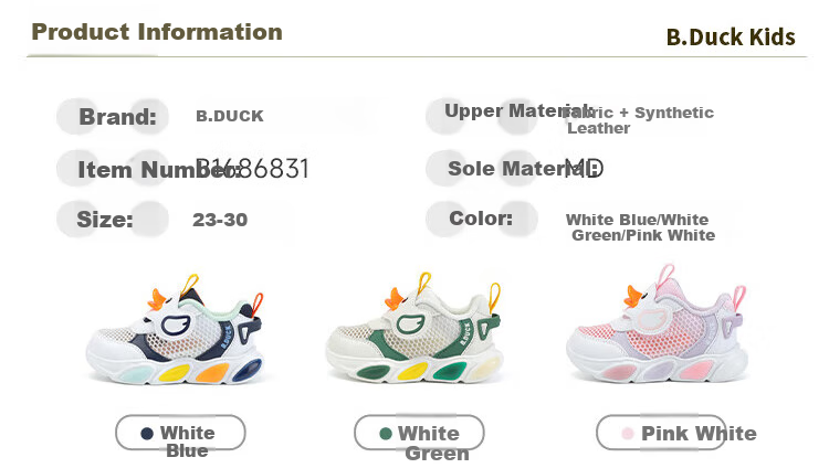 B.Duck Children's Walking Shoes, Girls' Light-Up Shoes, Boys' Glow-In Sneakers, Model 6868, Blue And White, Size 30 10