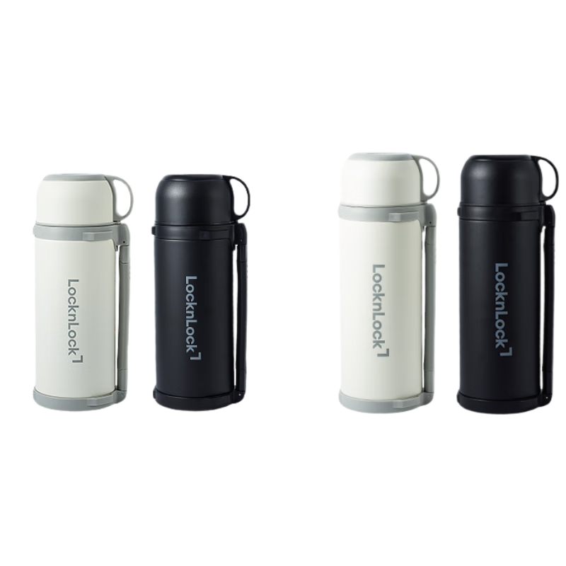 LOCK&LOCK Insulated Bottle Large Capacity Winter Warm Summer Cool Hot Cold Ice Car Home Stainless Steel Portable Pot Ivory White 1.8L
