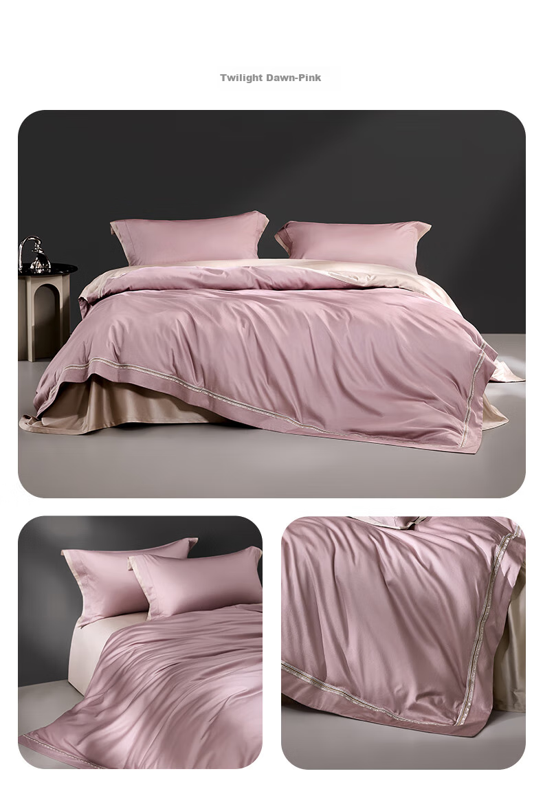 LUOLAI Home Textiles, 100-Count Double-Ply Pure Cotton Bedding Set, Satin All-Cotton Duvet Cover And Bed Sheet, Pink, 220*250 9