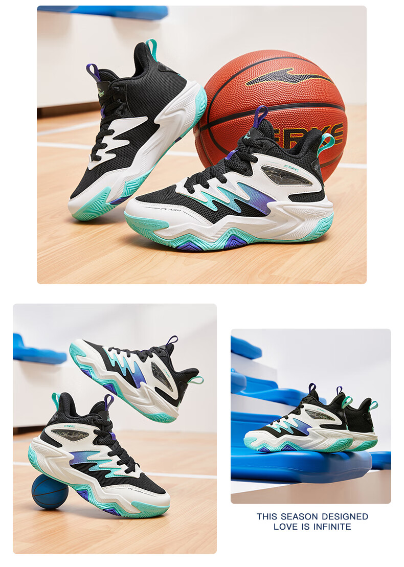 ERKE Kids Boys Basketball Shoes Children's Cushioning Lace-up Qixi 2 Lite White Dew Gray/Motorcycle Purple Size 39 3