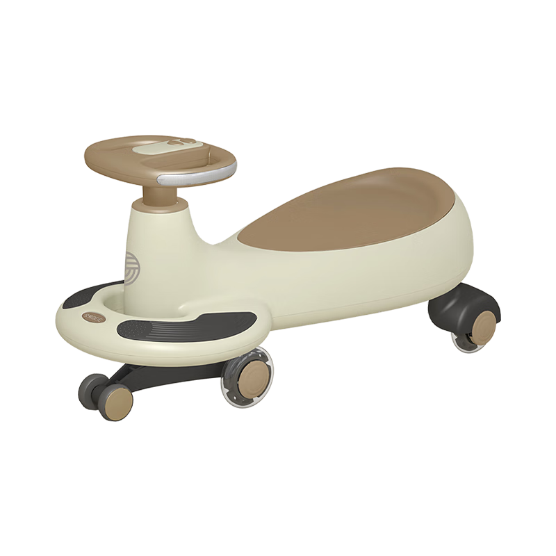 BEIESTATE Classic Twist Car for Children Aged 1-3, Adult-Friendly Rocking Car with Anti-Rollover Design, Sound And Light Music Version, Khaki Color