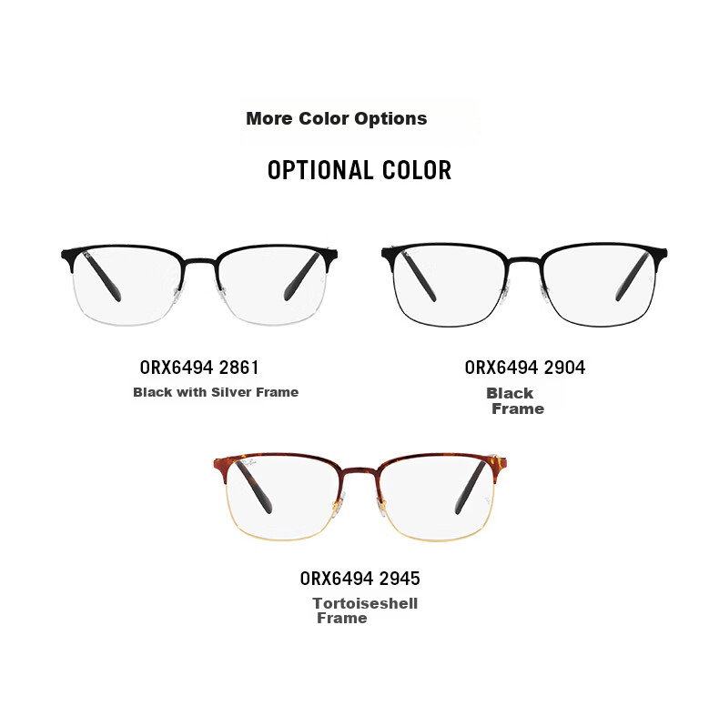 RayBan Optical Frame Metal Square Artistic Myopia Glasses Frame 0RX6494 Black with Silver Frame 56 Gift 3