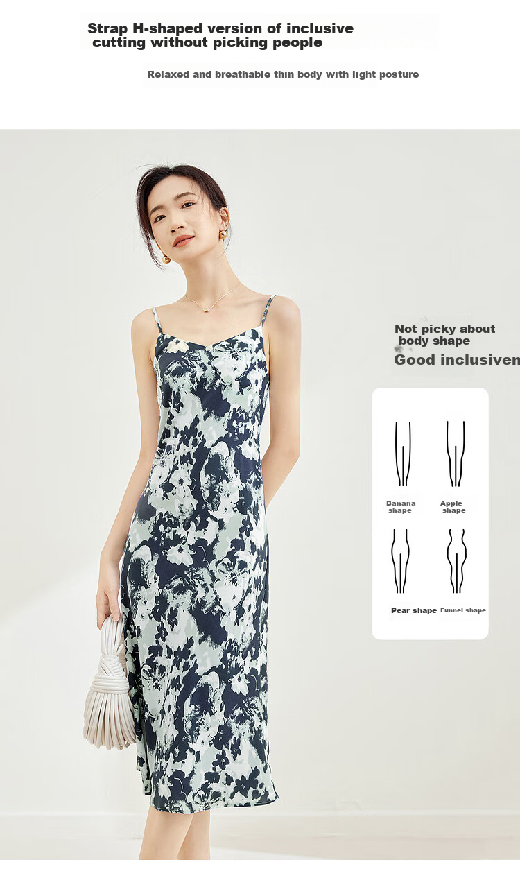 Sentubila Spring And Autumn French Floral Print Spaghetti Strap Dress Elegant Goddess Style Sexy Slimming Dress Apricot Base Floral Pattern Size S 10