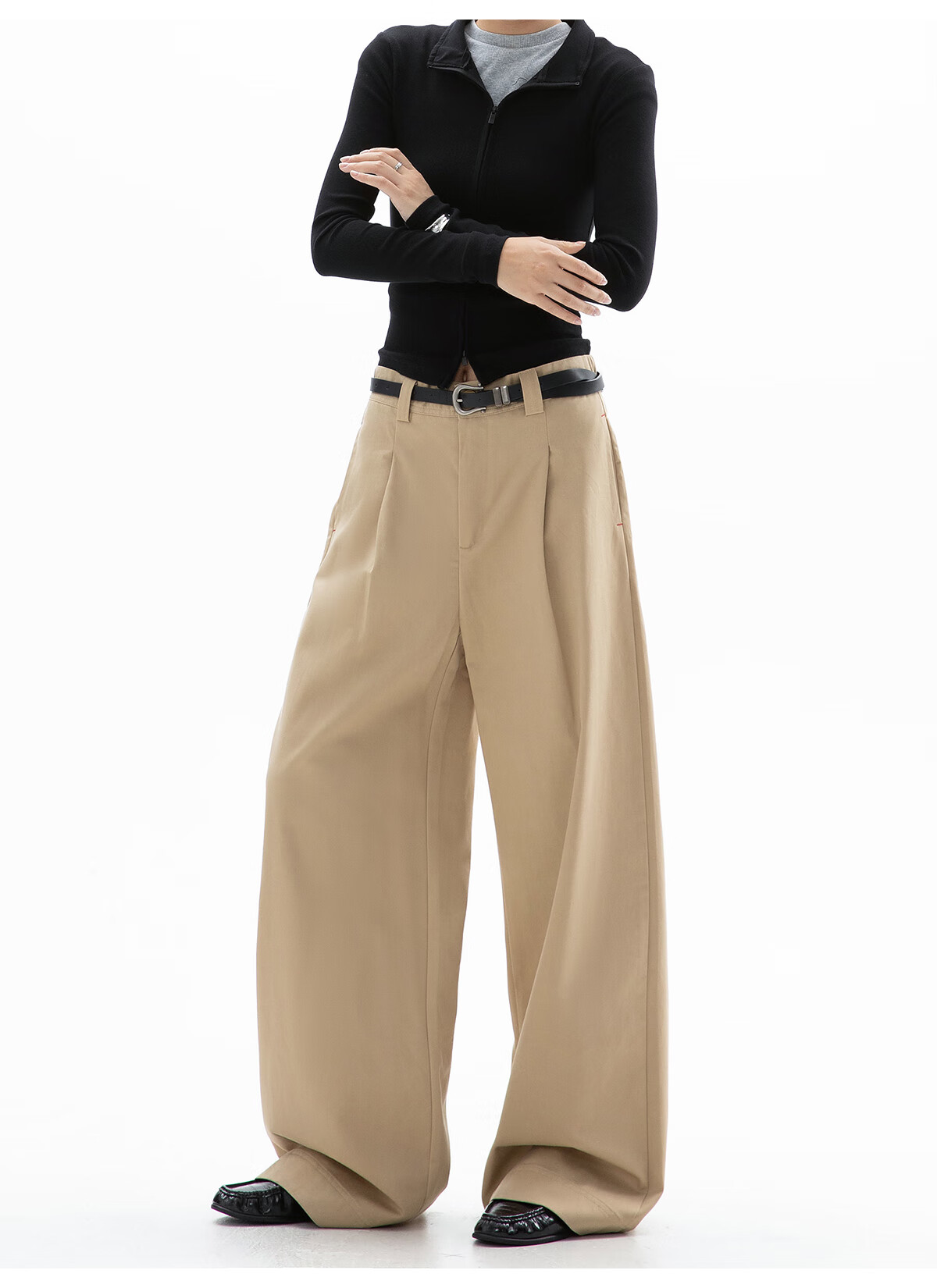 ICH MODE Women's American Style Straight-Leg Dress Pants Autumn Winter New Loose Wide-Leg Suit Trousers Casual Khaki Pants Khaki M 9