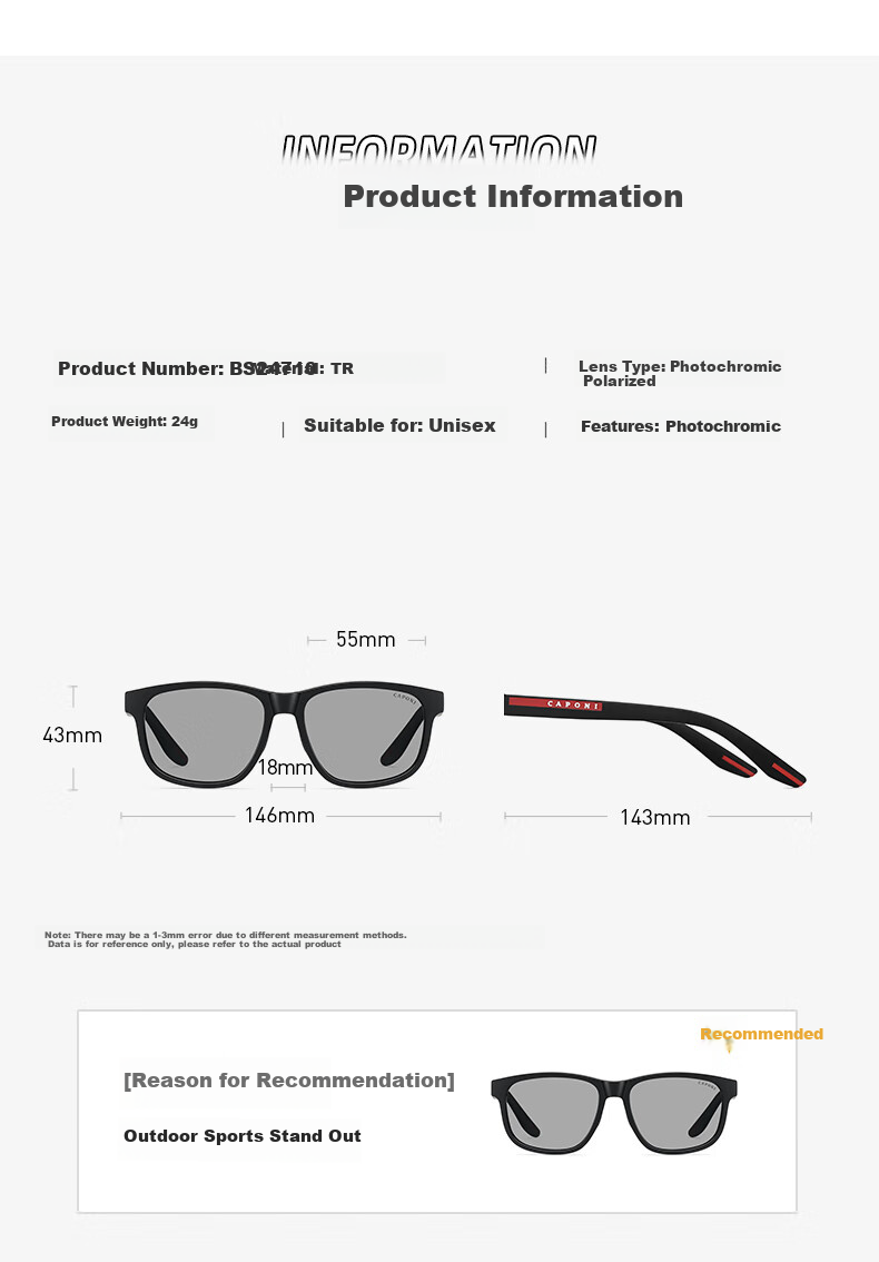 CAPONI Polarized Sunglasses for Men And Women, Driving Sunglasses, Hiking Running Sports Glasses, Protective Goggles, UV Protection, Sun Protectio 12