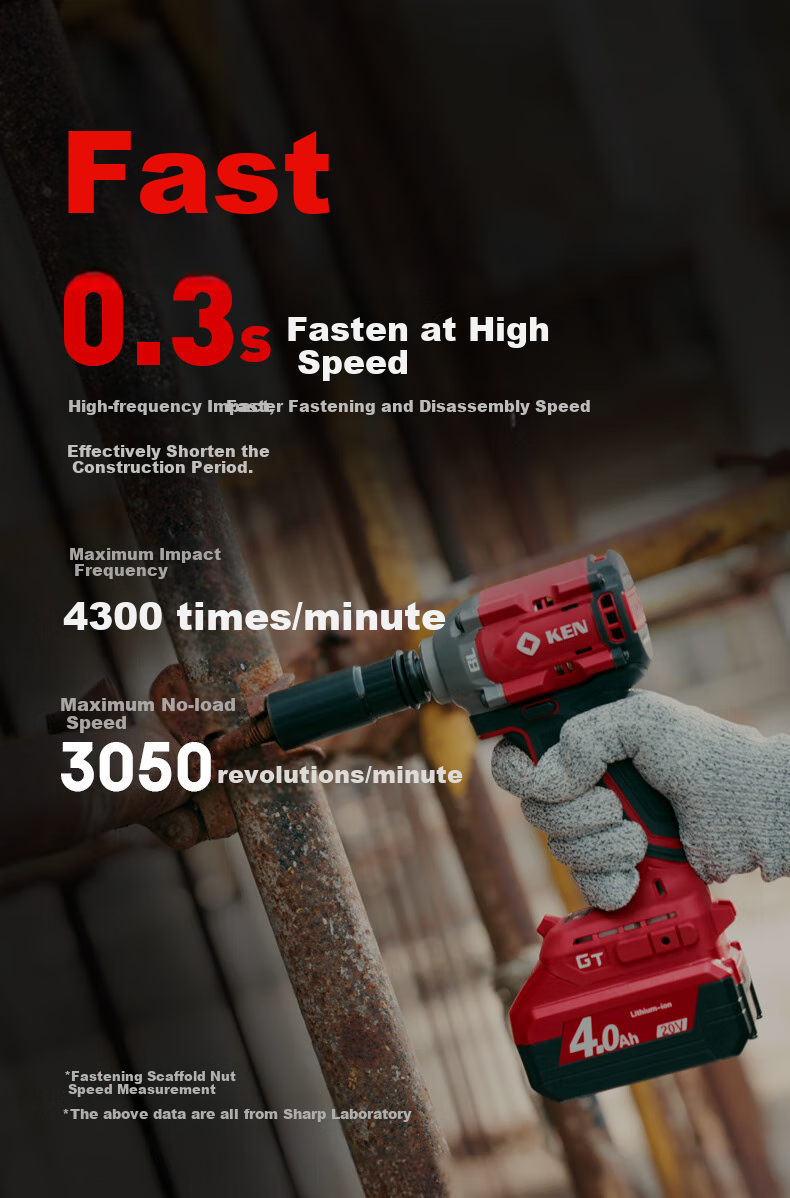KEN Lithium-Ion Impact Wrench, 20V Brushless, 500 Torque, for Scaffolding Workers And Auto Mechanics, Electric Air Gun, 7520 Two Batteries One Charger 4