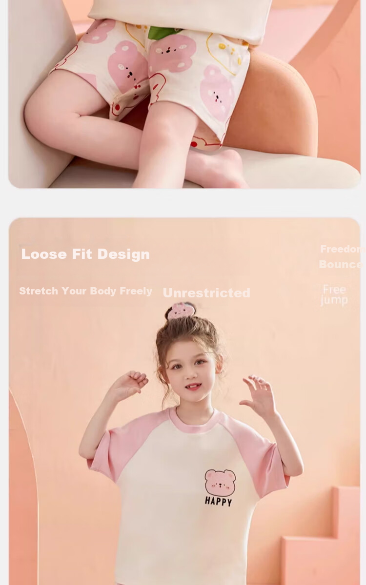 LangSha Children's Pajamas for Girls, Summer Thin Pure Cotton Short-Sleeve Sleepwear Set for Older Girls, New Style 2025 14
