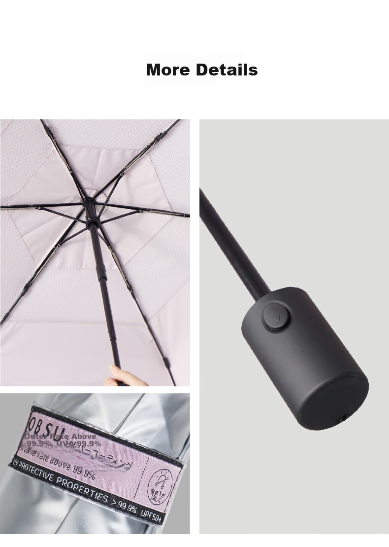 Obsu Japanese Obsu Compact Portable Sun Umbrella, UV Protection, Titanium Silver Coating, White, Titanium Silver Mesh Fabric 10