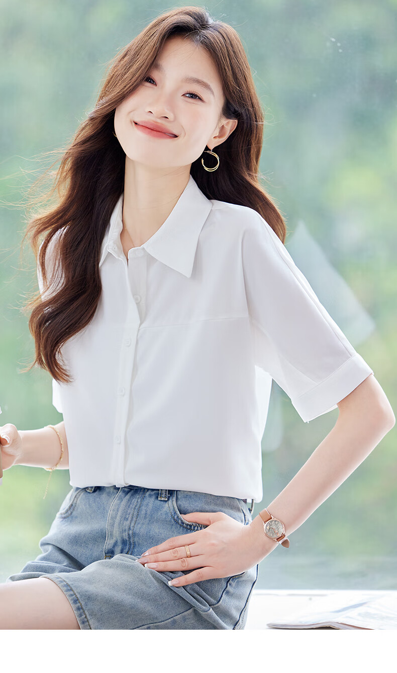 Jeanswest Women's Shirt 2026 Summer Fashion Elegant Commuter Short Sleeve Casual Versatile Top White 2XL 15