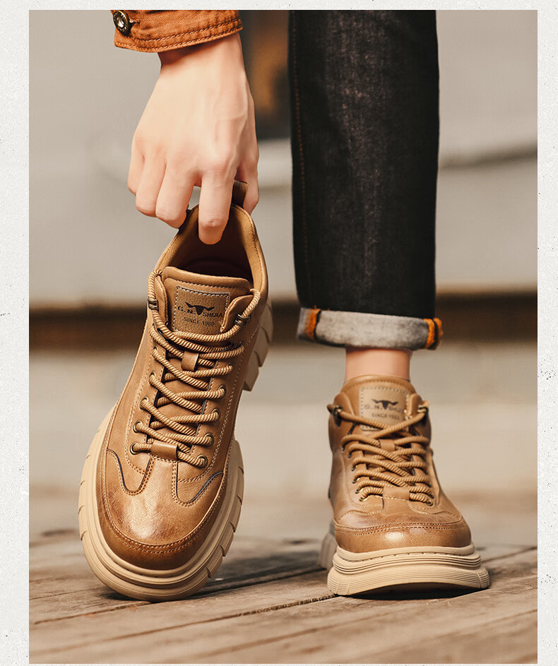 Bull Family Men's Boots Autumn Winter New Thick Sole High Top Work Boots Outdoor Wear-Resistant Vintage Martin Boots 7